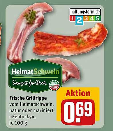 Frische Grillrippe vom Heimatschwein, natur oder mariniert »Kentucky«
