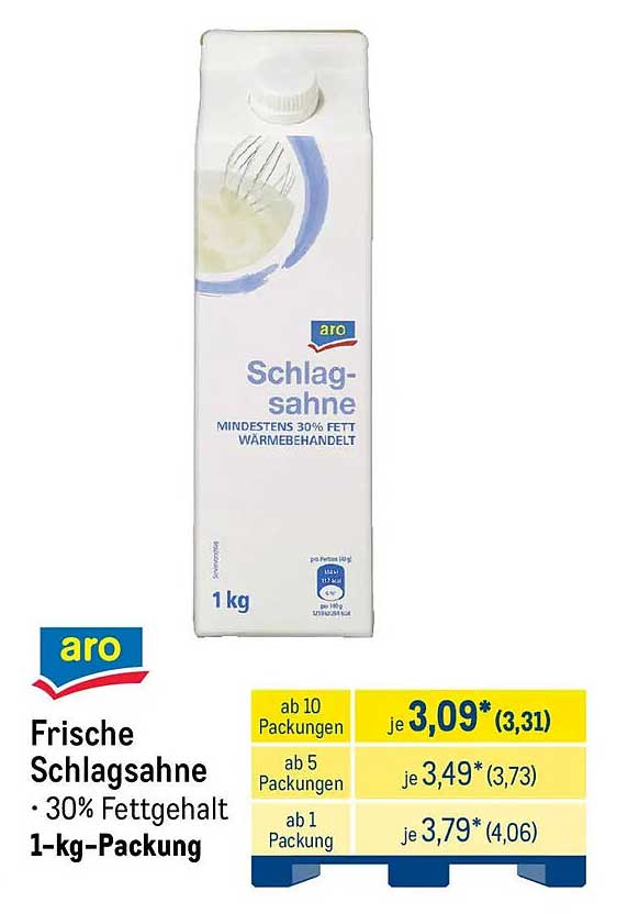 Frische Schlagsahne • 30% Fettgehalt 1-kg-Packung