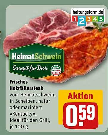 Frisches Holzfällersteak vom HeimatSchwein, in Scheiben, natur oder mariniert »Kentucky«, ideal für den Grill, je 100 g