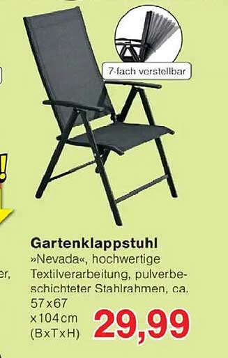Gartenklappstuhl »Nevada«, hochwertige Textilverarbeitung, pulverbeschichteter Stahlrahmen, ca. 57 x 67 x 104 cm (BxTxH)