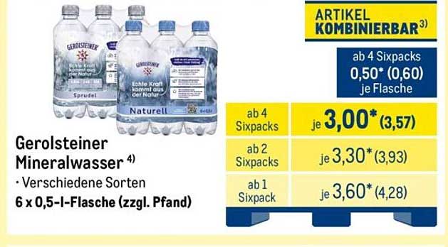 Gerolsteiner Mineralwasser 4) • Verschiedene Sorten 6 x 0,5-l-Flasche (zzgl. Pfand)
