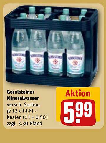 Gerolsteiner Mineralwasser versch. Sorten, je 12 x 1-l-Fl.-Kasten (1 l = 0.50) zzgl. 3.30 Pfand