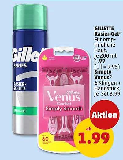 GILLETTE Rasier-Gel* Für empfindliche Haut, je 200 ml Simply Venus 6 Klingen + Handstück, je Set