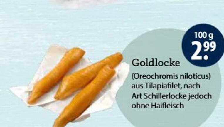 Goldlocke (Oreochromis niloticus) aus Tilapiafilet, nach Art Schillerlocke jedoch ohne Haifleisch