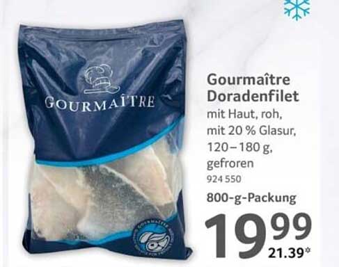 Gourmaître Doradenfilet mit Haut, roh, mit 20 % Glasur, 120–180 g, gefroren