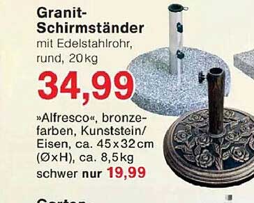 Granit-Schirmständer mit Edelstahlrohr, rund, 20 kg