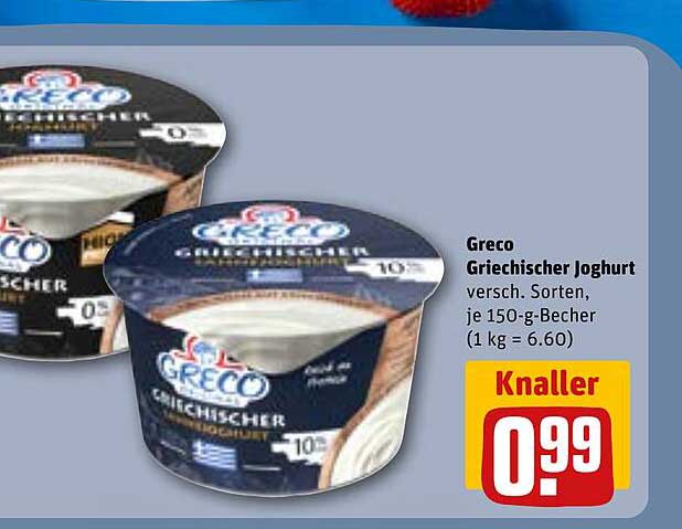 Greco Griechischer Joghurt versch. Sorten, je 150-g-Becher (1 kg = 6.60)