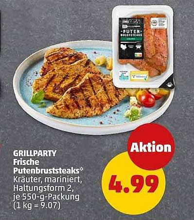 GRILLPARTY Frische Putenbruststeaks* Kräuter, mariniert, Haltungsform 2, je 550-g-Packung (1 kg = 9.07)