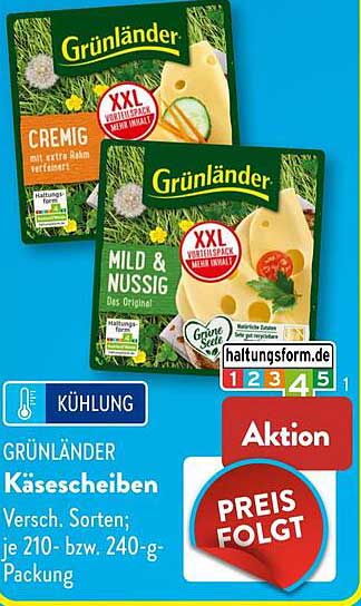 GRÜNLÄNDER Käsescheiben Versch. Sorten; je 210- bzw. 240-g-Packung