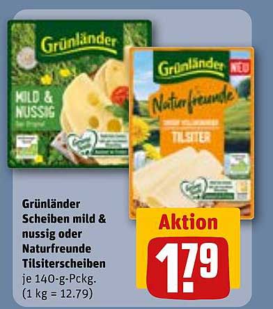 Grünländer Scheiben mild & nussig oder Naturfreunde Tilsterscheiben je 140-g-Pckg. (1 kg = 12.79)