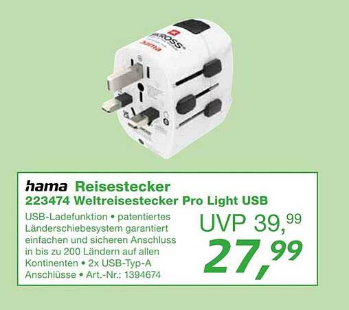 hama Reisestecker 223474 Weltreisestecker Pro Light USB