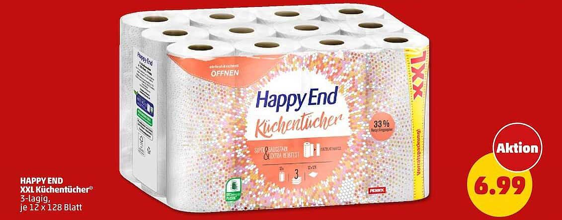HAPPY END XXL Küchentücher* 3-lagig, je 12 x 128 Blatt