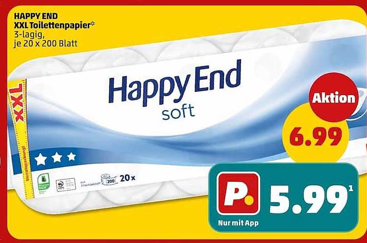 HAPPY END XXL Toilettenpapier* 3-lagig, je 20 x 200 Blatt
