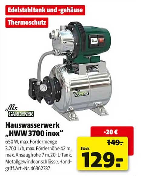 Hauswasserwerk „HWW 3700 inox“