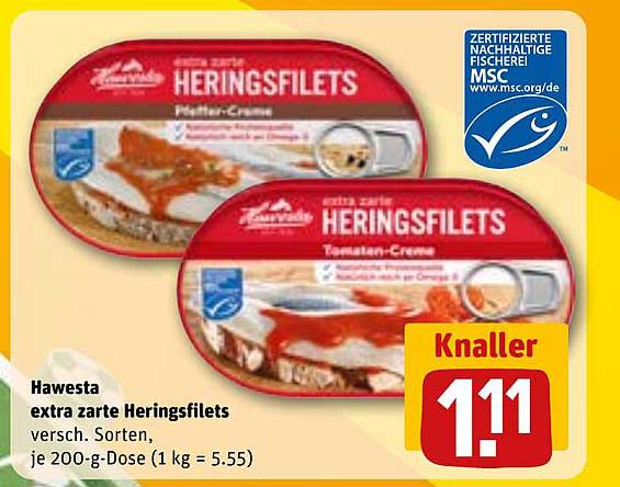 Hawesta extra zarte Heringsfilets versch. Sorten, je 200-g-Dose (1 kg = 5.55)