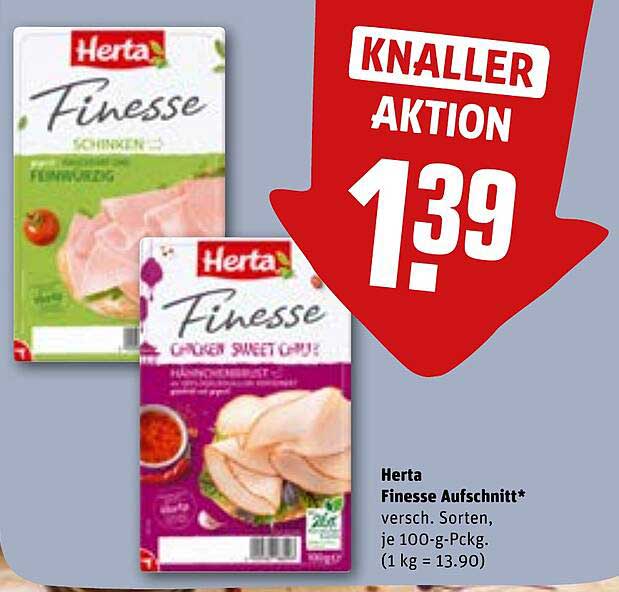 Herta Finesse Aufschnitt* versch. Sorten, je 100-g-Pckg. (1 kg = 13.90)