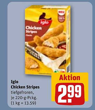 Iglo Chicken Stripes tiefgefroren, je 220-g-Pckg. (1 kg = 13.59)