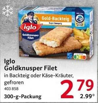 Iglo Goldknusper Filet in Backteig oder Käse-Kräuter, gefroren 403 858 300-g-Packung
