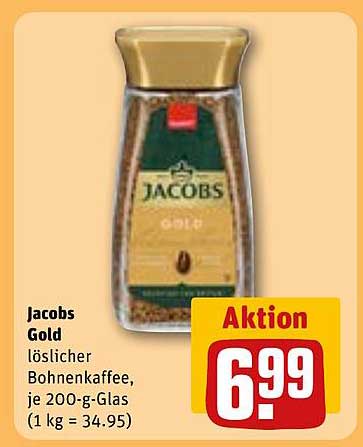 Jacobs Gold löslicher Bohnenkaffee, je 200-g-Glas (1 kg = 34.95)