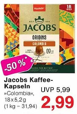 Jacobs Kaffee-Kapseln »Colombia«, 18 x 5,2 g (1 kg = 31,94)