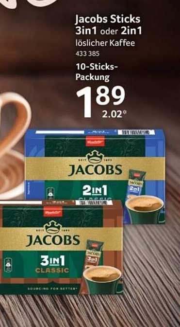 Jacobs Sticks 3in1 oder 2in1 löslicher Kaffee 433 385 10-Sticks-Packung