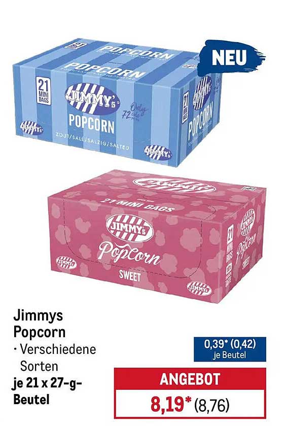 Jimmys Popcorn - Verschiedene Sorten je 21 x 27-g-Beutel