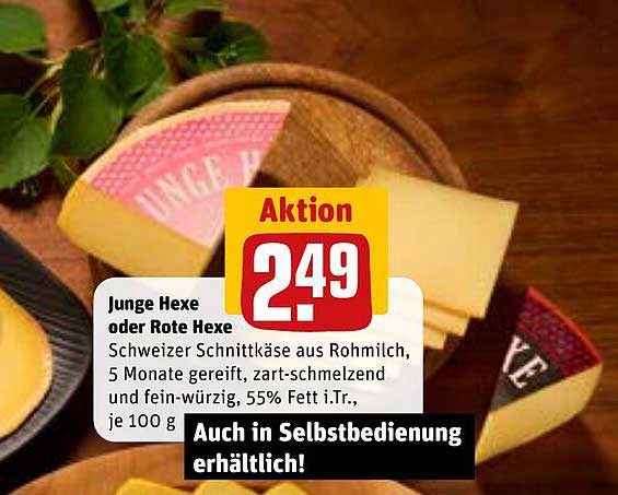 Junge Hexe oder Rote Hexe Schweizer Schnittkäse aus Rohmilch, 5 Monate gereift, zart-schmelzend und fein-würzig, 55% Fett i.Tr., je 100 g