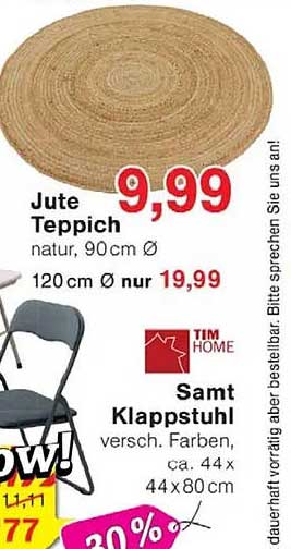 Jute Teppich natur, 90 cm Ø