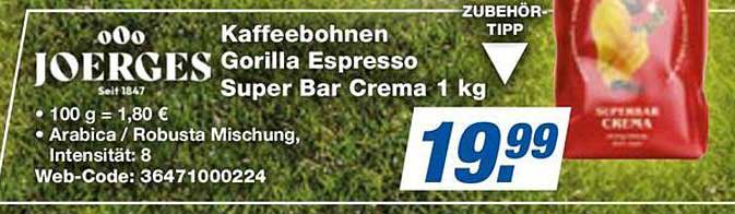 Kaffeebohnen Gorilla Espresso Super Bar Crema 1 kg