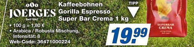 Kaffeebohnen Gorilla Espresso Super Bar Crema 1 kg