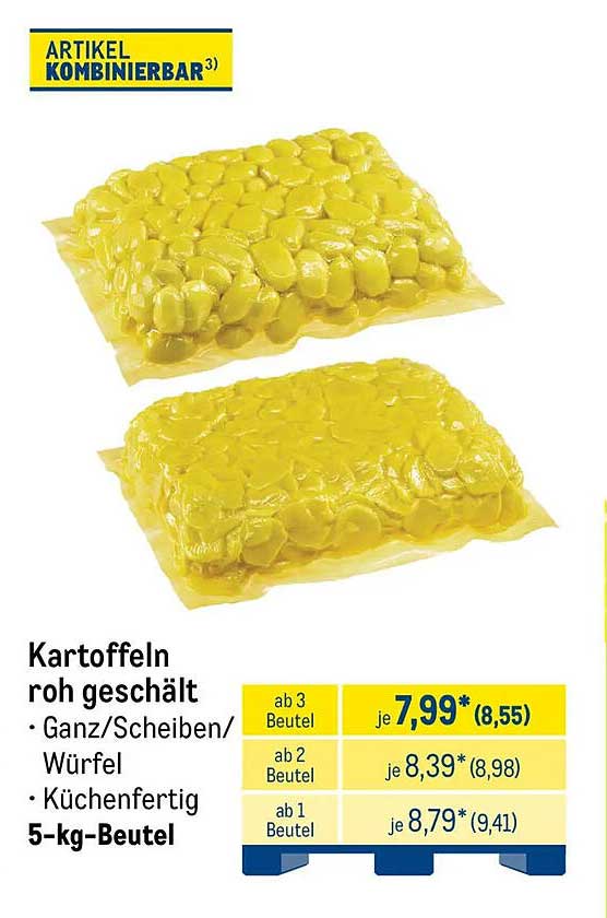 Kartoffeln roh geschält • Ganz/Scheiben/Würfel • Küchenfertig • 5-kg-Beutel