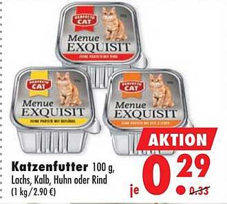 Katzenfutter 100 g, Lachs, Kalb, Huhn oder Rind (1 kg/2,90 €)