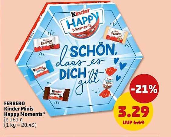 Kinder Minis HAPPY Moments*  je 161 g (1 kg = 20.43)