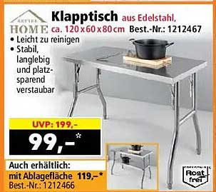 Klapptisch aus Edelstahl, ca. 120 x 60 x 80 cm Best.-Nr.: 1212467