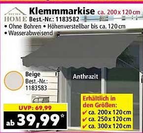 Klemmmarkise ca. 200 x 120 cm