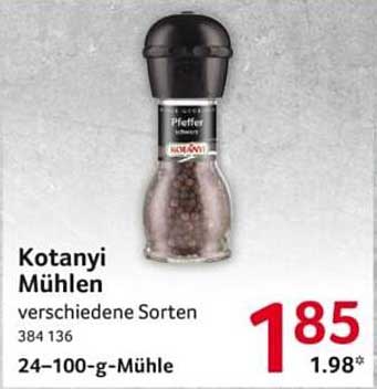 Kotanyi Mühlen verschiedene Sorten 24–100-g-Mühle