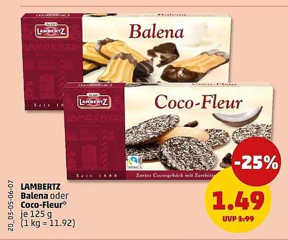 LAMBERTZ Balena oder Coco-Fleur* je 125 g (1 kg = 11.92)