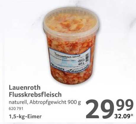 Lauenroth Flusskrebsfleisch naturell, Abtropfgewicht 900 g 1,5-kg-Eimer