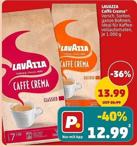 Lavazza Caffè Crema* Versch. Sorten, ganze Bohnen, ideal für Kaffeevollautomaten, je 1.000 g