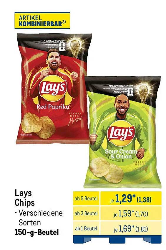 Lays Chips · Verschiedene Sorten 150-g-Beutel