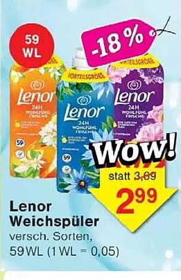 Lenor Weichspüler versch. Sorten. 59 WL (1 WL = 0,05)
