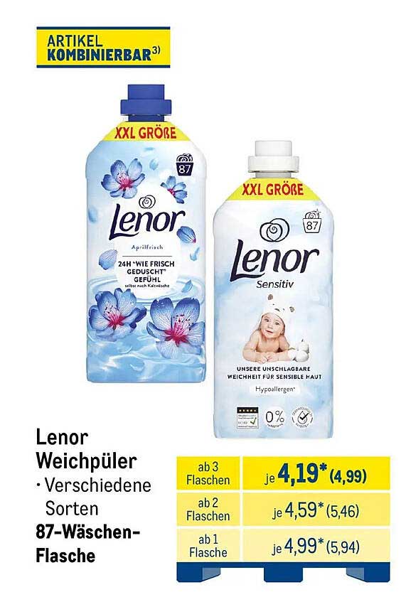 Lenor Weichspüler • Verschiedene Sorten 87-Wäschen-Flasche
