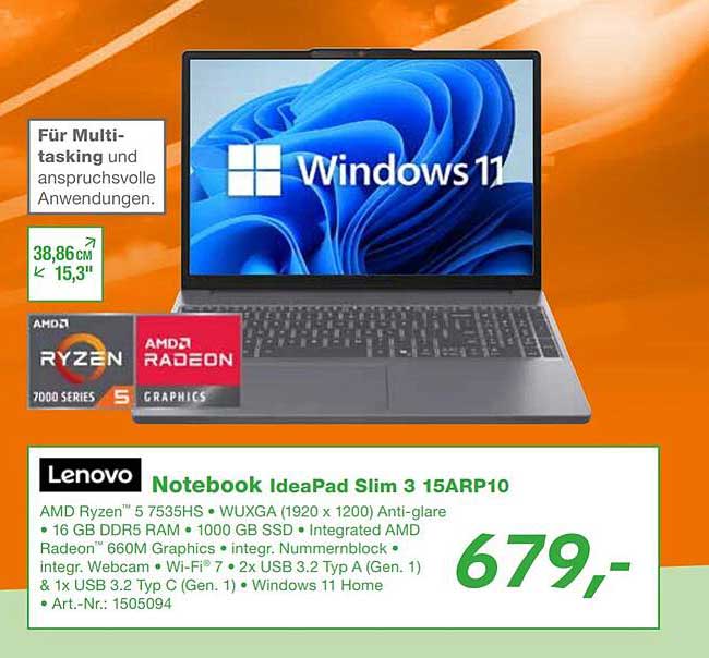 Lenovo Notebook IdeaPad Slim 3 15ARP10