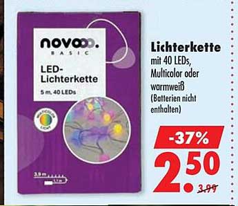 Lichterkette mit 40 LEDs, Multicolor oder warmweiß (Batterien nicht enthalten)