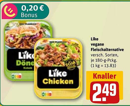 Like vegane Fleischalternative versch. Sorten, je 180-g-Packg. (1 kg = 13.83)