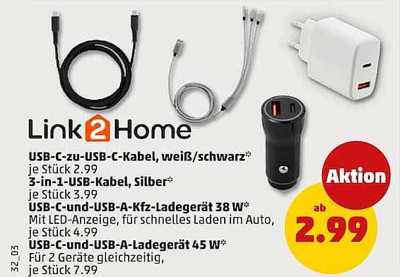 Link2Home USB-C-zu-USB-C-Kabel, weiß/schwarz