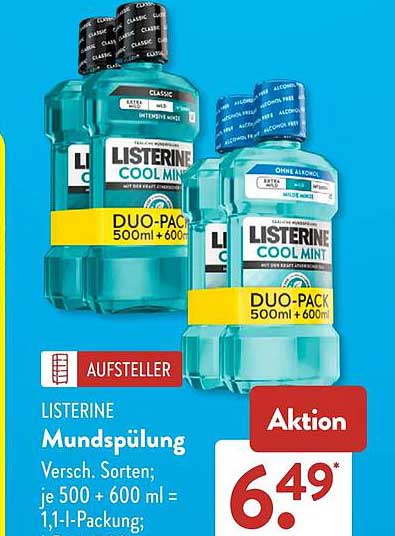 LISTERINE Mundspülung Versch. Sorten; je 500 + 600 ml = 1,1-l-Packung;