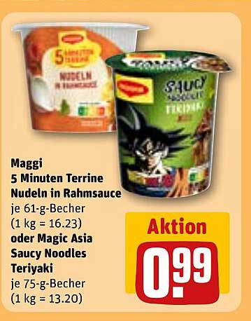 Maggi 5 Minuten Terrine Nudeln in Rahmsauce je 61-g-Becher (1 kg = 16.23) oder Magic Asia Saucy Noodles Teriyaki je 75-g-Becher (1 kg = 13.20)