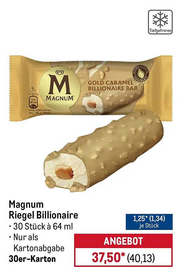 Magnum Riegel Billionaire · 30 Stück à 64 ml · Nur als Kartonabgabe 30er-Karton