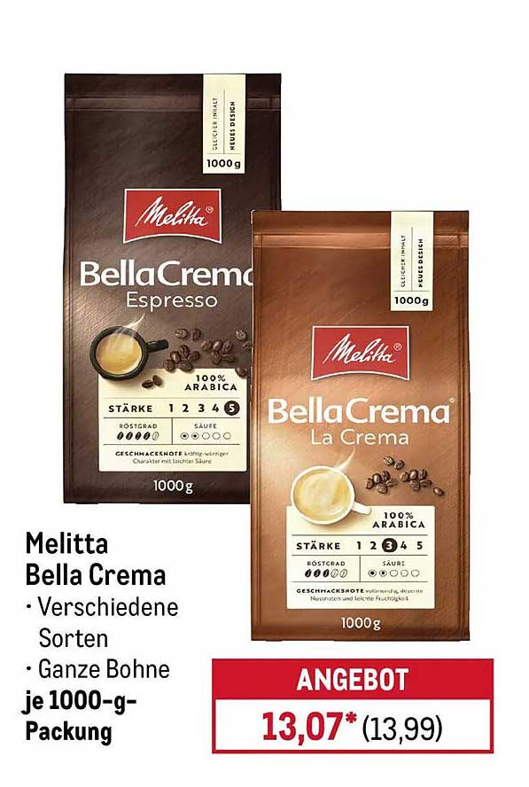 Melitta Bella Crema • Verschiedene Sorten • Ganze Bohne je 1000-g-Packung